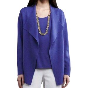 Eileen Fisher Silk Organic Cotton Interlock Shape Sweater Jacket Iris Size L